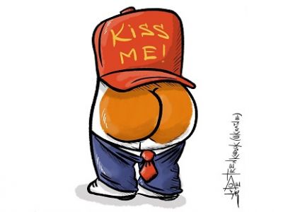 Трамп: "Поцелуйте меня в задницу!" Карикатура А.Петренко: t.me/PetrenkoAndryi